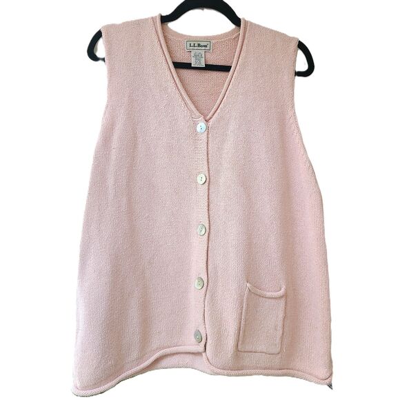 LL Bean Sweaters - Vintage LL Bean Silk Cotton XL Pink Sweater Vest Shell Buttons Coquette Girly